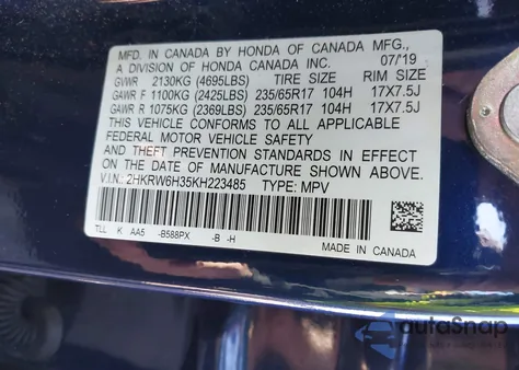 2019 Honda Cr-V Lx z USA, uszkodzony, nr VIN 2HKRW6H35KH223485